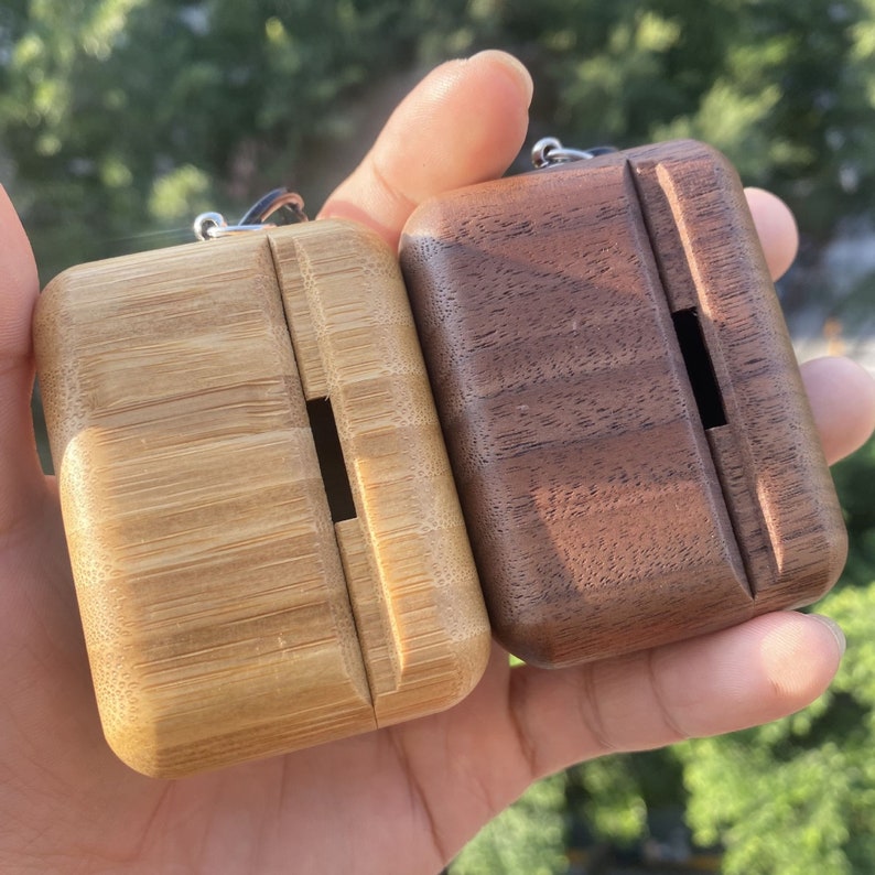 Custom wooden Airpods Case, Personalized Airpods 1 2 Pro Cover, Engraved wood AirPod Case with Keychain, Valentines Gift, School Season Gift image 6