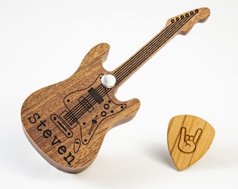 Personalized Wooden Guitar Pick Case, Custom Engraved Picks Box, Guitarist's birthday gift