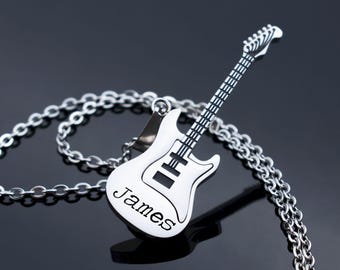 Personalized Stainless Steel Guitar Necklace, Custom Music Jewelry, Anniversary Gift for Musicians, Xmas Gifts