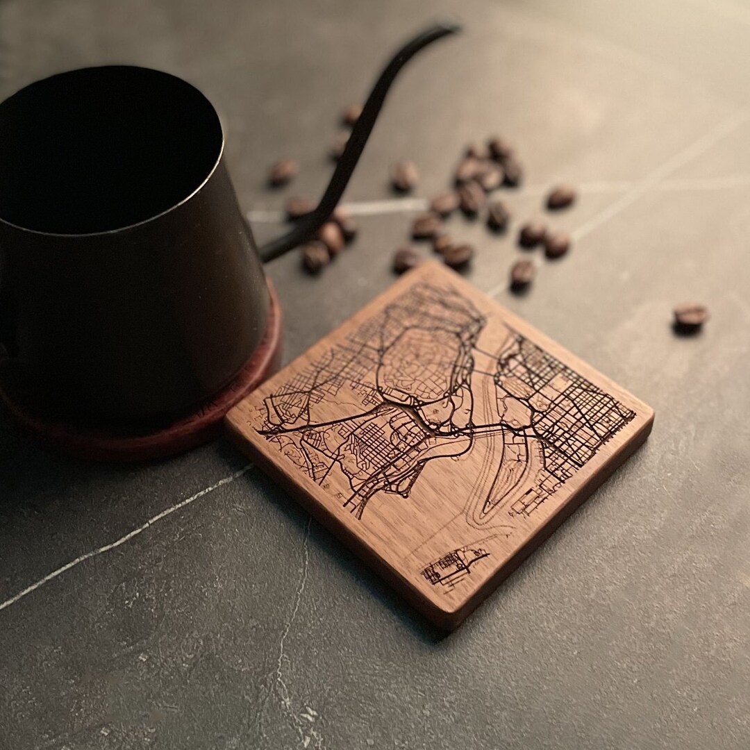 Personalized City Map Coasters, Custom Wood Coaster for Housewarming