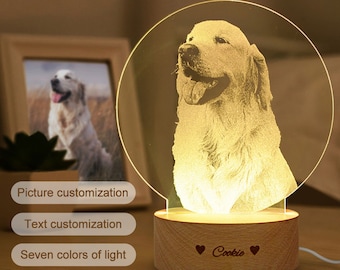 Custom LED Dog Lamp, Personalized 3D Pet Photo Light, Engraved Cat Night Light, Pet Lover Gift, Pet Memorial Lamp, Mother's Day Gift