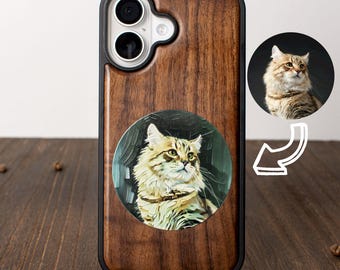 Personalized Walnut Wood iPhone Case, Custom Print 3D Oil Painting Pet Portrait Cove, Pet Memorial Gift