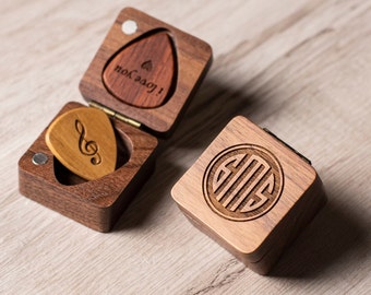 Personalisierte Gitarren-Plektrum-Box aus Holz: Plektrum-Etui mit Gravur, Groomsmen Geschenk