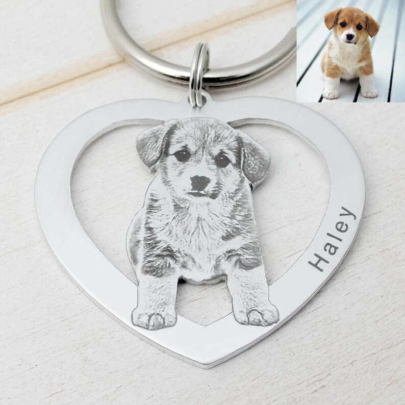 Custom Dog Tag Keychain Personalized Pet Face Keychain Pet Etsy