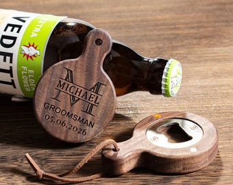Custom Wooden Bottle Opener, Personalized Groomsmen Gift, Wedding Favors for Guests