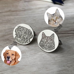 Personalized Pet Portrait Cufflinks, Custom Memorial Cuff Links, Groom Gift, Wedding Day Gifts, Anniversary gift for Him
