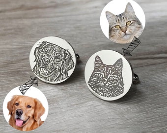 Personalized Pet Portrait Cufflinks, Custom Memorial Cuff Links, Groom Gift, Wedding Day Gifts, Anniversary gift for Him