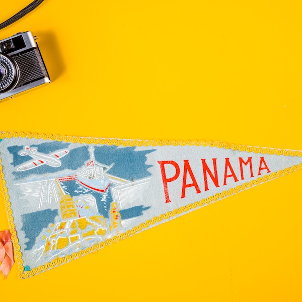 Vintage Felt Pennant Flag 'Panamá' Sudamérica - 1960's