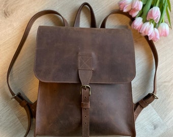 Leder Rucksack braun, klein für Damen/Frauen und Herren, Echtleder Rucksack, Unisex Rucksack,Laptop Rucksack,Herren Leder Rucksack