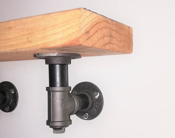Industrial Steel Pipe Shelf Bracket, Rustic Farmhouse Decor
