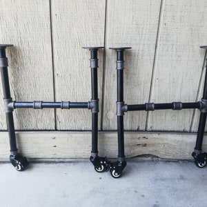 Legs with Wheels 2&quot; and 4 Brakes, Rustic table legs with Wheels and Locking Mechanisms, Coffee table Industrial dining table legs