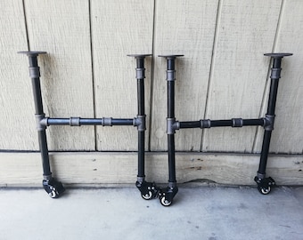 Rustic Table Legs with Wheels, Locking Brakes, Industrial Pipe