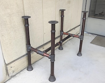 Vintage Industrial Pipe Table Legs with Crossbar, Copperish Color