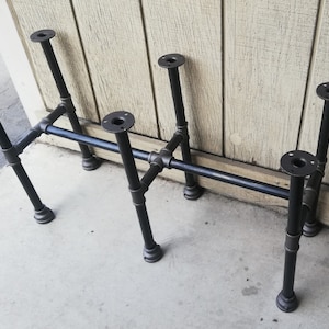 Table legs with 2 Support Leg in the middle and Crossbar, Pipe table legs, Metal table base, Industrial table legs, Coffee table legs