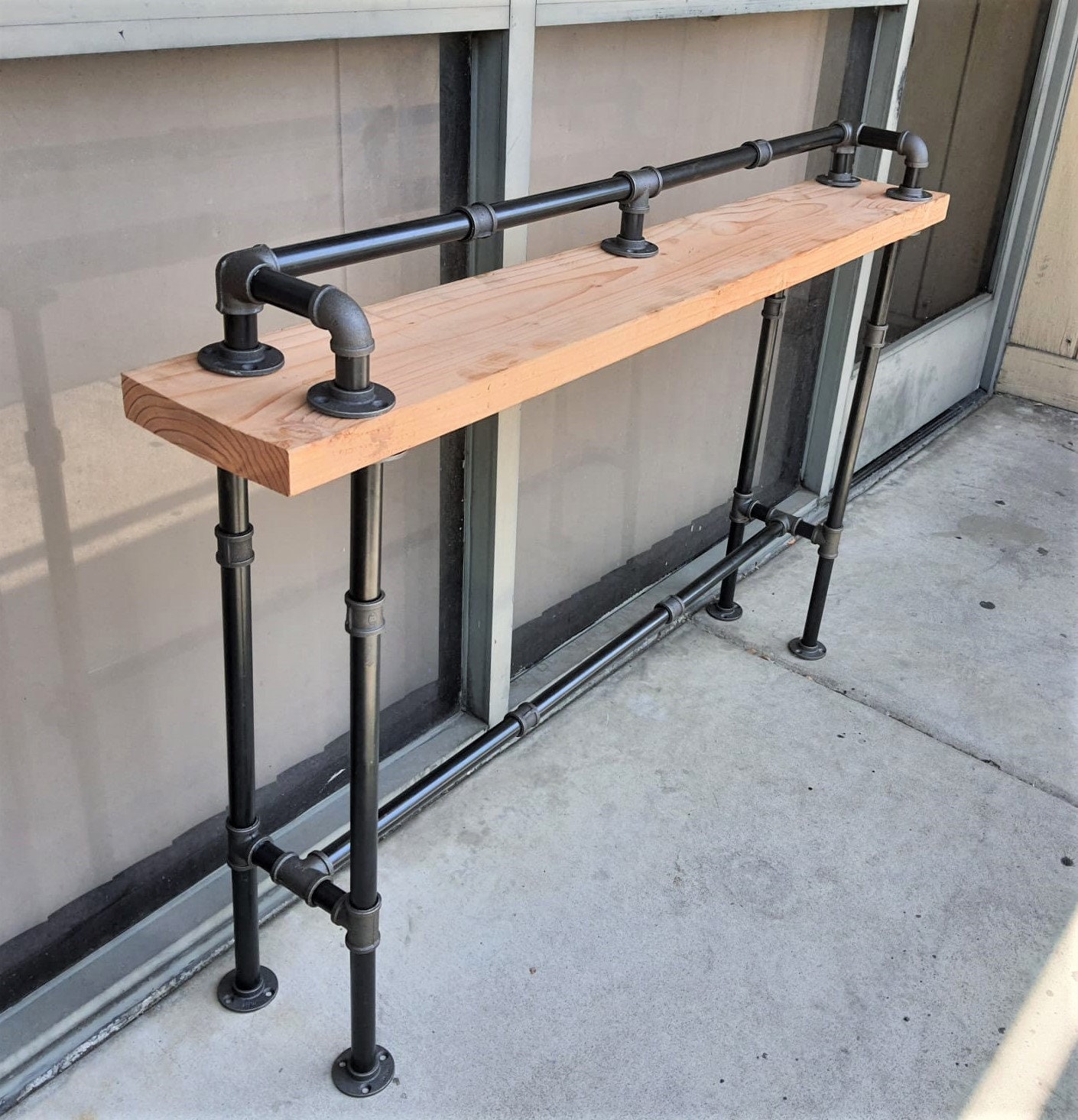 Sofa Table Legs W crossbar and Drink Rail black Pipe Legs W
