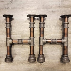 Rustic Copper Finish Pipe Table Legs, Industrial Metal Table Base, Farmhouse Dining Table Legs, DIY Desk Legs, Kitchen Island Support