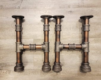 Rustic Pipe Table Legs, Vintage Industrial Style, Copperish Color