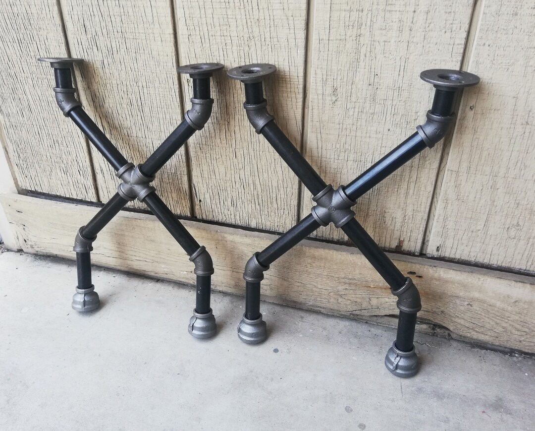 X Pipe Table Legs, Rustic Design Industrial Pipe Legs, Industrial Steel