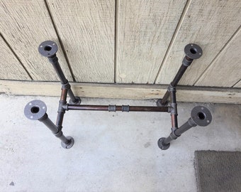 Vintage Table legs 15" high x 19" wide with Stabilizing Support Crossbar with fittings, couplings and additional pipes 43" long .