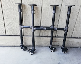 Industrial Pipe Table Legs with Wheels, Farmhouse Style