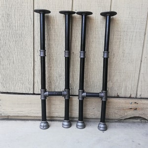 Industrial pipe decor table legs, Industrial steel black iron legs, Flanges and pipes for custom vintage tables and furniture decorations.