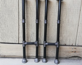 Industrial Black Iron Pipe Table Legs, Flange Fittings, Vintage Decor