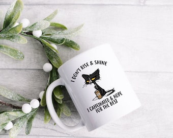 Grumpy cat coffee mug- Rise and shine quote- cat lover mug- grumpy coffee cat