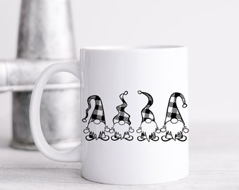 Gnome Mugs - Christmas - buffalo plaid - customized color