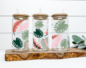Monstera Leaf Beer Glass Can Tumbler | Plant Lady | Coffee Mug | Coffee Tumbler | Plant Gifts | Tea Cup