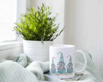 12 oz ceramic beach gnomes mug- beach lover - gnome mug
