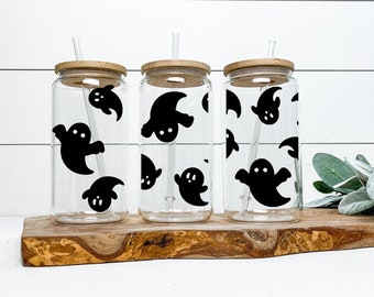 Clear Glass Halloween Coffee Mug - Cute ghosts glass coffee mug - minimalist Halloween =n coffee mug - fall hot coffee or iced coffee mug