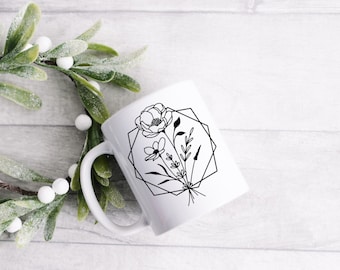 Farmhouse decor - minimalist flower mug- flower coffee mug