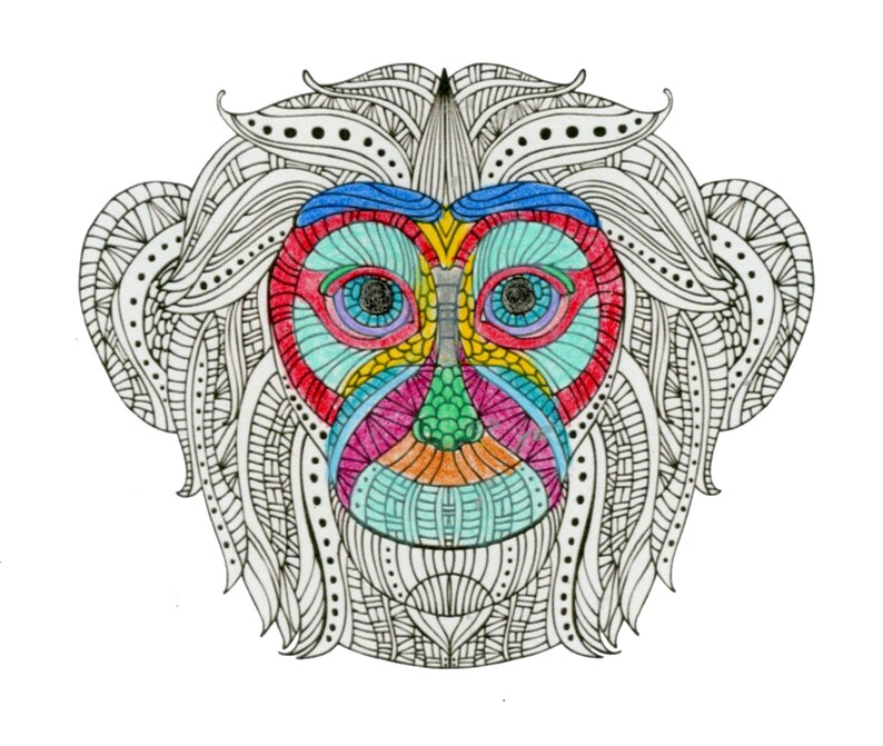 Monkey JPG PNG instant digital download zentangle | Etsy