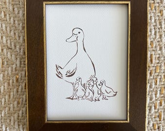 Mama Duck and Duckling  Sketch Print, Duck  Sketch Art Print, Unframed Painting, Ducklings  Watercolor Sketch