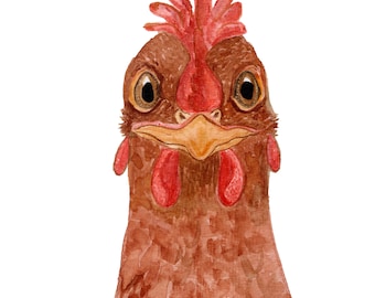 Hen Watercolor Painting, Wall Decor, Instant Download