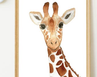Hand Painted Giraffe Watercolor Printable, Safari Animal Art, Digital Download, Nursery Wall Decor, Wildlife Print