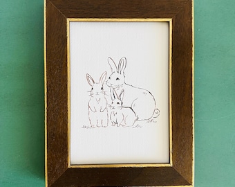 Rabbits Sketch Print, Bunny Sketch Art Print, Unframed Painting, Rabbit Family Watercolor Sketch