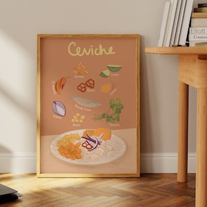 Ceviche, Recipe Illustration, Kitchen Art, Illustrated Recipe Art, Illustrated Food Print, Foodie Gift