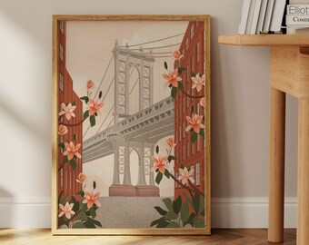Brooklyn Bridge Art Print: NYC Travel Poster, Manhattan Wall Decor