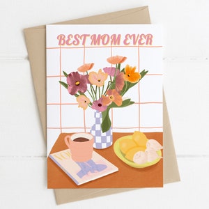 Carte de fête des mères, bonne fête des mères, cadeau de fête des mères, intérieur vierge, carte florale, carte faite main, carte d'art illustrée A6