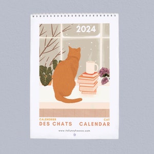 2024 Cat Calendar, Cat Wall Calendar, Gift for Her, 2024 Illustrated Calendar, Cat Lover Gift, Illustrated Monthly Calendar