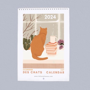 2024 Cat Calendar, Cat Wall Calendar, Gift for Her, 2024 Illustrated Calendar, Cat Lover Gift, Illustrated Monthly Calendar