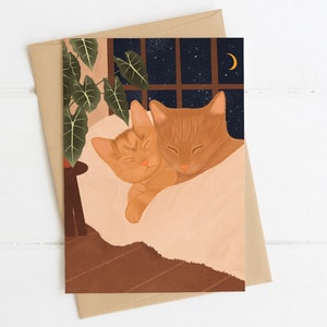 Kat verjaardagskaart, Valentijnsdag kaart, Moederdag, katten knuffelkaart, kaart voor vriendin, blanco binnenin, geïllustreerde kaart