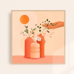 Impresión artística de jarrón minimalista, arte de pared de maceta de terracota, póster de cerámica de arcilla, póster de jarrón abstracto, arte de planta minimalista, impresión artística de planta en maceta