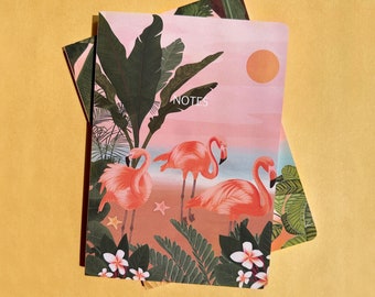 A5 Flamingos Lined Notebook, Travel Journal, Illustrated Daily Planner, Cute Stationery, Tropical Desk Accessory, Traveler's Gift