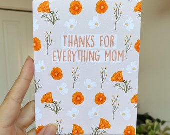 Mother's Day Card, Happy Mother's Day, Mother's Day Gift, Blank Inside, Floral Card, Handmade Card, Illustrated Art A6 Card