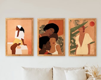 Black Woman Art Set of 3 Prints, Black Women Gallery Wall Set of 3, African American Prints, Black Girl Feminist Wall Art