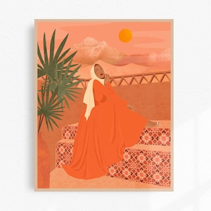 Feminist Poster of a Muslim Woman, Art Print, Moroccan Tiles Wall Art, Moroccan Hijab Woman Wall Art, Peaceful Art Print