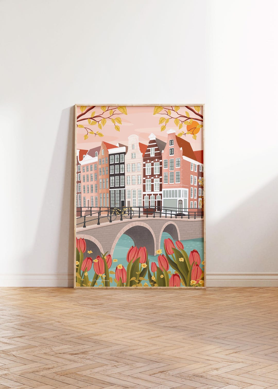 Amsterdam Canal Art Print: Dutch Tulip Cityscape Illustration - Etsy