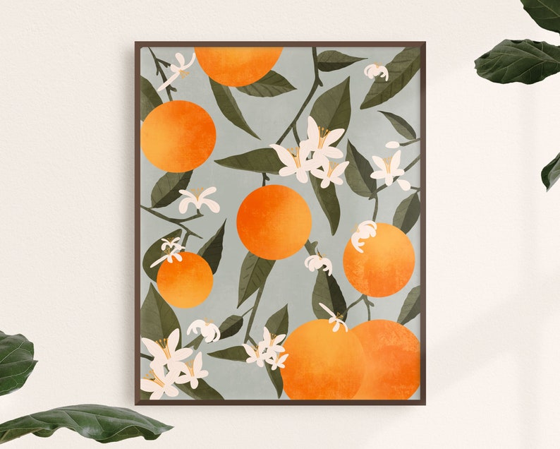 Fruit Print, Botanical illustration Print, Lemon Print, Fruit Kitchen Poster, Citrus Wall Art, Fruit Illustration, Oranges Art Print image 1